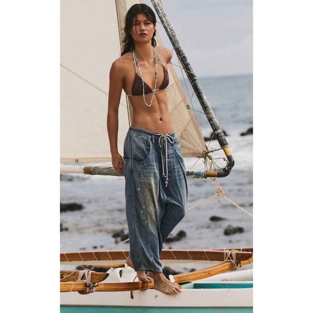 We the free Fall for you fisherman linen denim drawstring low rise pants NWOT